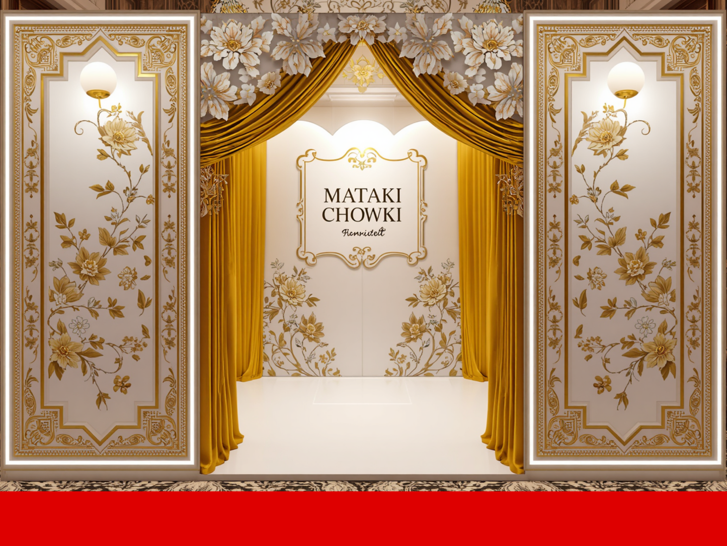 Mataki Chowki Premium Backdrop Setup – Royal Floral Theme Décor on Rent